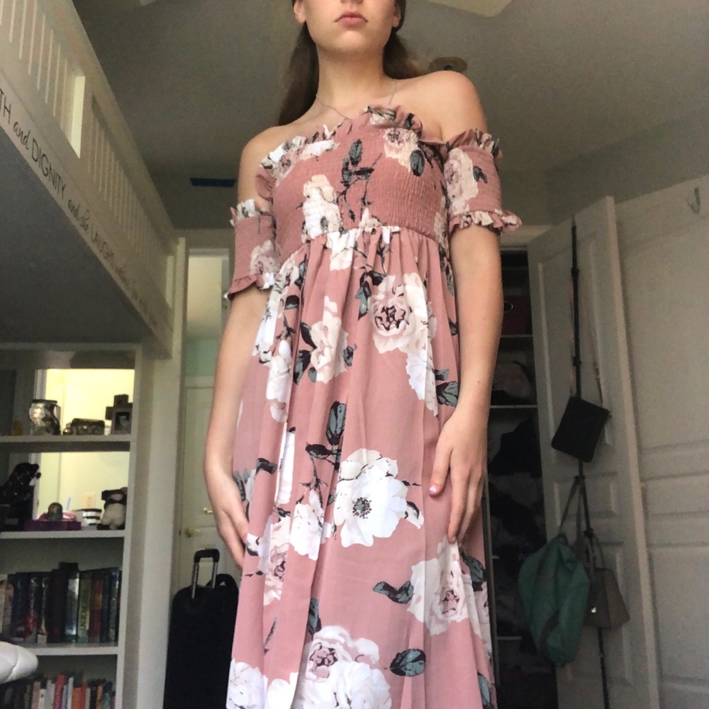 Cute blush pink floral off the shoulder